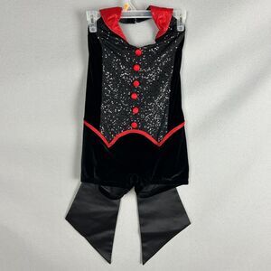 Mara Jazz Dance Leotard Adult Small Black Red Sequin Vest Circus Stage Costume